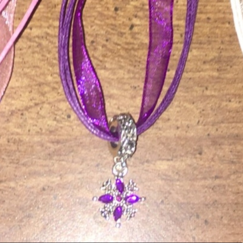 Pink Snowflake Cross Star Pendant Ribbon Necklace Choker Organza - Picture 4 of 11